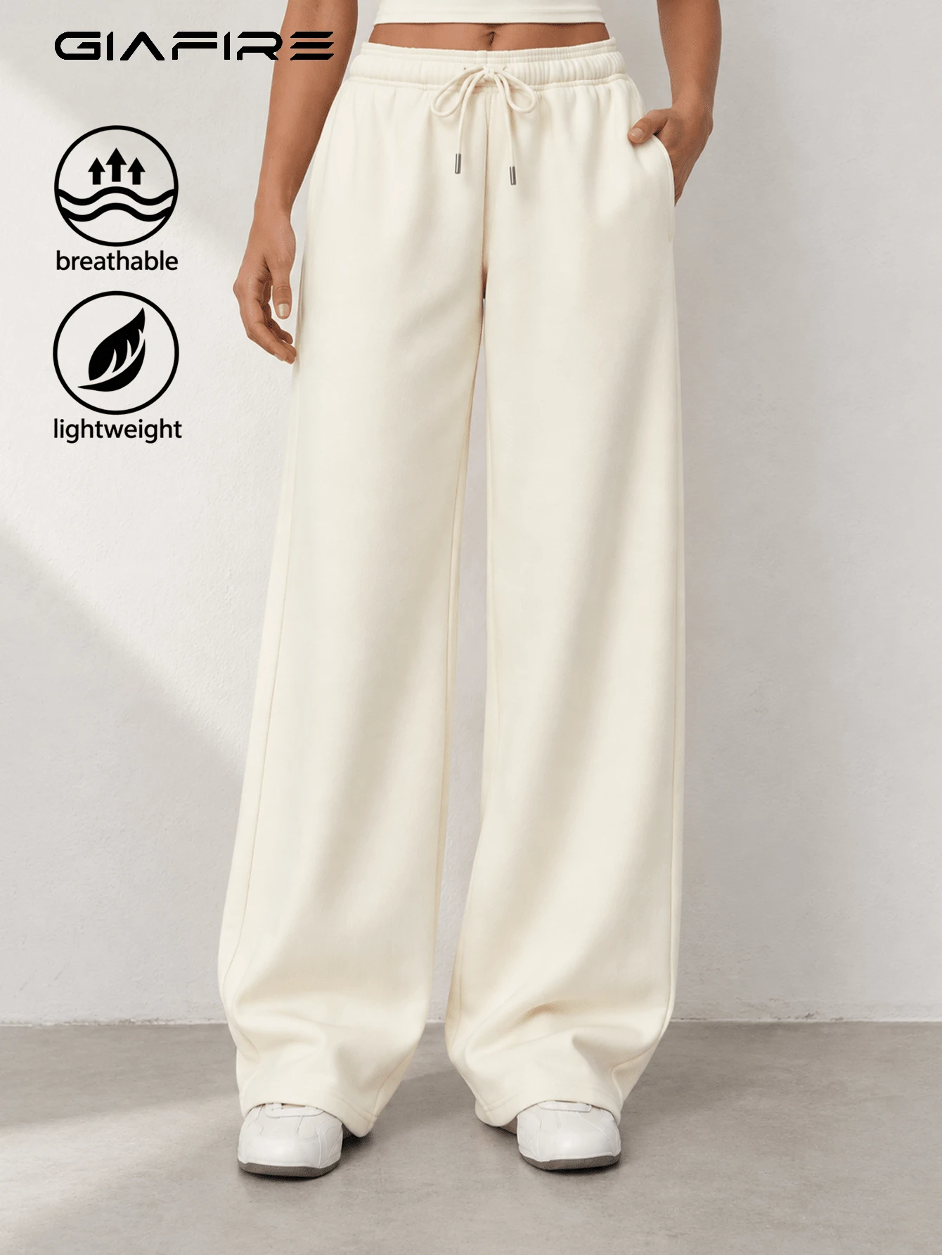 Fall Styles For Women's Straight Leg Casual Sweatpants, Fashionable Minimalist Elastic Waist With Side Pockets Sports