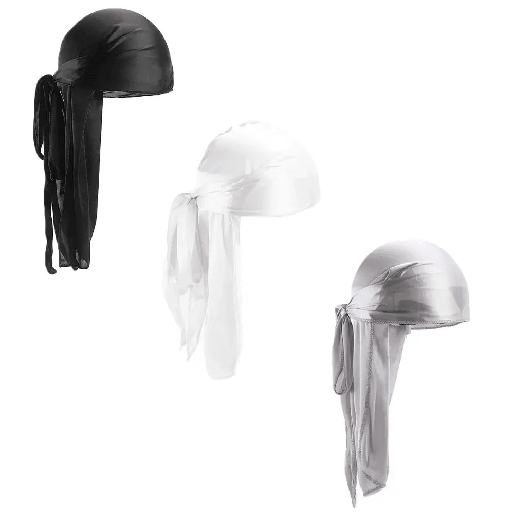 ZTZI Silky Satin Durag Long Tail Doo Rag, Solid Color Pirate Turban Headwrap, Hip Hop Wave Cap Hair Protection Headwear For Men Women