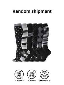4 Pairs Random Neutral Over-The-Knee Compression Socks, Breathable High Elasticity Calf Socks, Moisture-Wicking Non-Slip Cuff, Suitable For Running, Cycling, Hiking, Climbing, Travel And Daily Wear - Multicolor - View 8