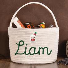 1pc Customized Handmade Embroidered Christmas Basket - Personalized Gift Basket, Party Storage Basket, Organizer Basket, Holiday Gift - Multicolor - View 27