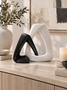 2pcs Modern Abstract Geometric Sculpture, Black & White Interlocking Triangle Decor, Minimalist Hollow Tabletop Ornament For Living Room Bookshelf Console Table Office Entryway Home Decor - Multiple Styles - View 1