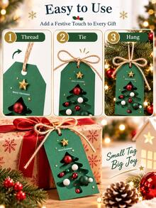 48pcs- Holiday Christmas Gift Tags With Jute Rope - Green Background, Perfect For Holiday Packaging Cards, Seasonal Greetings And Festive Decorations, Gift Wrapping Supplies Card - Multicolor - View 3