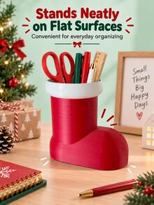 Christmas Boot-Shaped Plastic Pen Holder, Wide Mouth Design, Holiday Desktop Storage Box, Can Hold Pens, Pencils, Brushes, Rulers And Small Items, Office Study Home Workspace Christmas Party Winter Decoration Storage Bucket - Multicolor - View 8