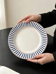 1pc Premium Line Ceramic Dinner Plate, Exquisite Western Pasta Plate, Dessert Cake Plate, Vegetable Salad Plate, Suitable For Home, Restaurant, Cafe, Dessert Shop, Gift, Party, Gathering - Blue - View 10