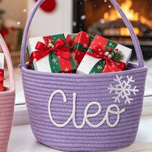 1pc Customized Handmade Embroidered Christmas Basket - Personalized Gift Basket, Party Storage Basket, Organizer Basket, Holiday Gift - Multicolor - View 18