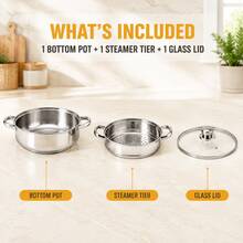 28cm Stainless Steel Steamer With Glass Lid, 2-Layer Soup Pot And Steamer Set, Designed For Both Steaming And Boiling - View 8