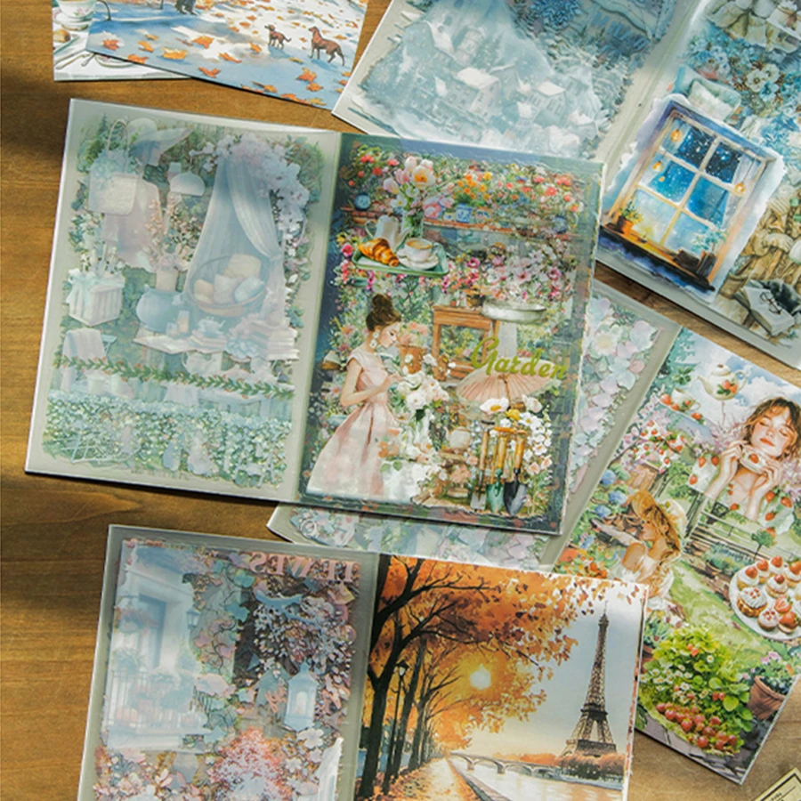 20pcs, All-Season Landscape & Character Sticker Book, Vibrant Colors & Exquisite Illustrations, Multi-Functional Scrapbook Stickers For Decoration, Art Journal, Card Making, Handmade Arts & Crafts DIY Stickers, Holiday Gift - Sticker Book - View 1