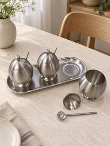 1 Pc Stainless Steel Spice & Seasoning Bottle With Spoon & Lid, Egg-Shaped Sugar Bowl, Salt, Spice & Seasoning Containers For Kitchen, Dining Table, Restaurant & Coffee Bar - Silver - View 4