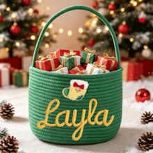1pc Customized Handmade Embroidered Christmas Basket - Personalized Gift Basket, Party Storage Basket, Organizer Basket, Holiday Gift - Multicolor - View 15