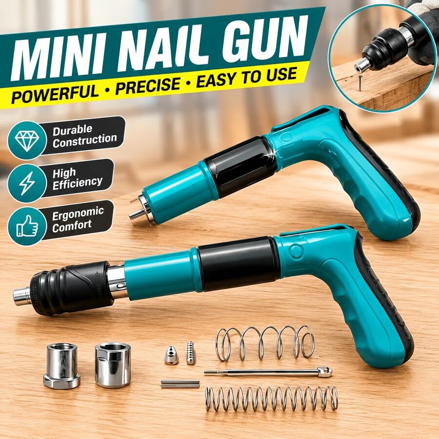 1pc Mini Nail Gun, 5-Speed Adjustable Manual, For Woodworking Decoration, Brick Concrete Wall, Heavy-Duty Powerful Nail Gun, Home DIY Fixing Hardware Tool - Multi-color - View 1