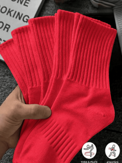1/2/3/5/10 perechi de șosete roșii până la jumătatea gambei, unisex, moi, respirabile, absorbante de umezeală, cadou de Crăciun și Ziua Îndrăgostiților, potrivite pentru cupluri, pentru purtare zilnică