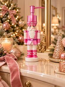 1pc Pink Christmas Bathroom Soap Dispenser, Nutcracker Design Refillable Liquid Hand Soap And Lotion Pump Bottle, Cute Vanity Sink Countertop Holiday Bathroom Decor - Multicolor - View 8