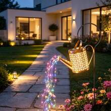 Solar Powered Watering Can Light, Hollow Metal Waterfall Fairy String Lights, Solar Automatic Switch, Waterproof Outdoor Garden Landscape Light, Vintage Projection Shadow Light, Suitable For Yard Lawn Patio Backyard Path Decoration, Warm White Atmosphere Decorative Gift - Multicolor - View 7