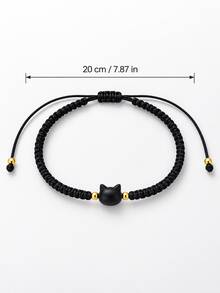 1 buah Gelang Anyaman Gaya dengan Liontin Kucing Hitam, Cocok Sebagai Hadiah untuk Pasangan dan Sahabat - 1 gelang - View 4
