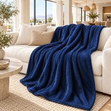 Solid Color Flannel Blanket 100% Polyester High Grammage High Density For Extra Comfort And Warmth - Navy Blue - View 6