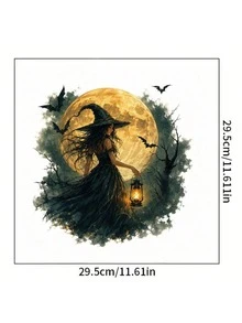 1pc Witch Pattern Toilet Sticker With Lantern Design, Water Tank Sticker, Bathroom Decor, Funny Toilet Sticker, Wall Decor, Home Decor, Enhance Your Home's Overall Aesthetic, Suitable For Halloween - one-size - View 7
