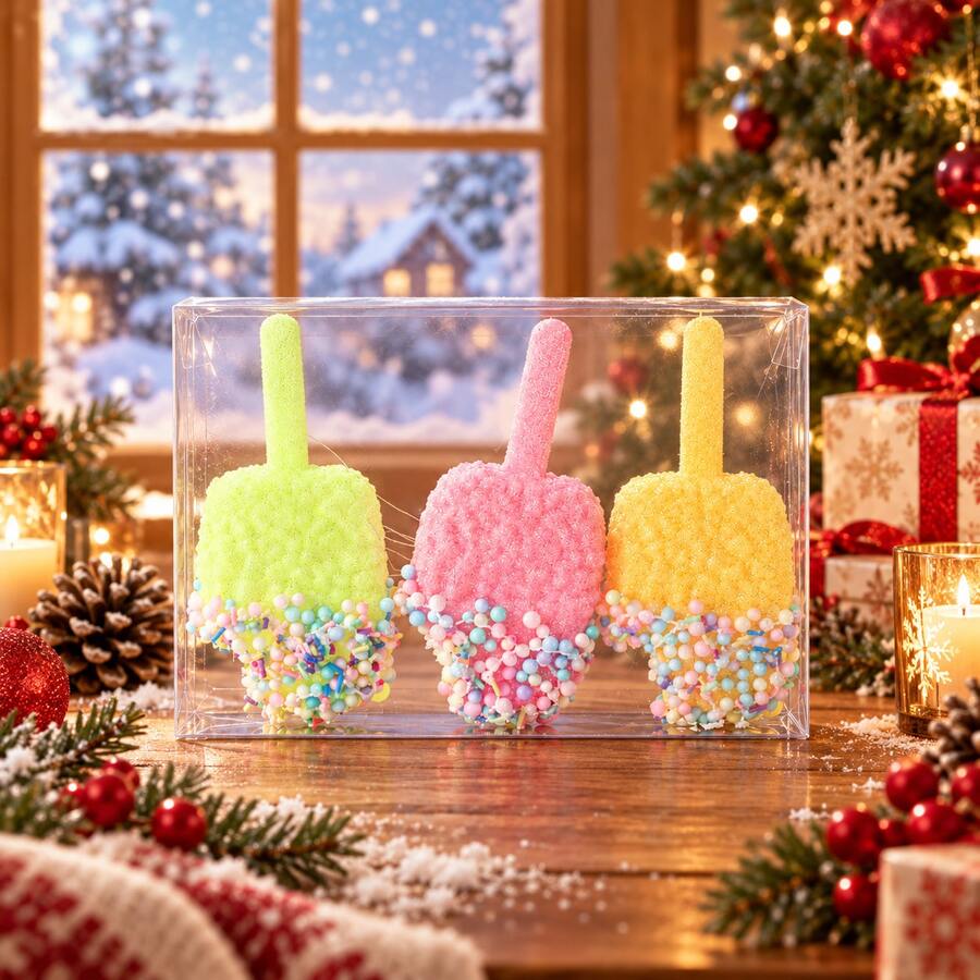 1pc Macaron Popsicle Christmas Ornaments Set, Fake Ice Cream Bar Shape With Colorful Pearl Beads, Green Pink Yellow Xmas Tree Hanging Pendants Gift Box