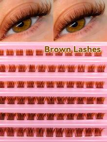 Brown Single Cluster False Eyelashes, Mixed Length, Soft Faux Mink Hair, Thin & Dense, DIY Eyelash Extensions, Natural Fluffy Cluster Lashes, Reusable, Suitable For Daily & Party Makeup - D - View 1