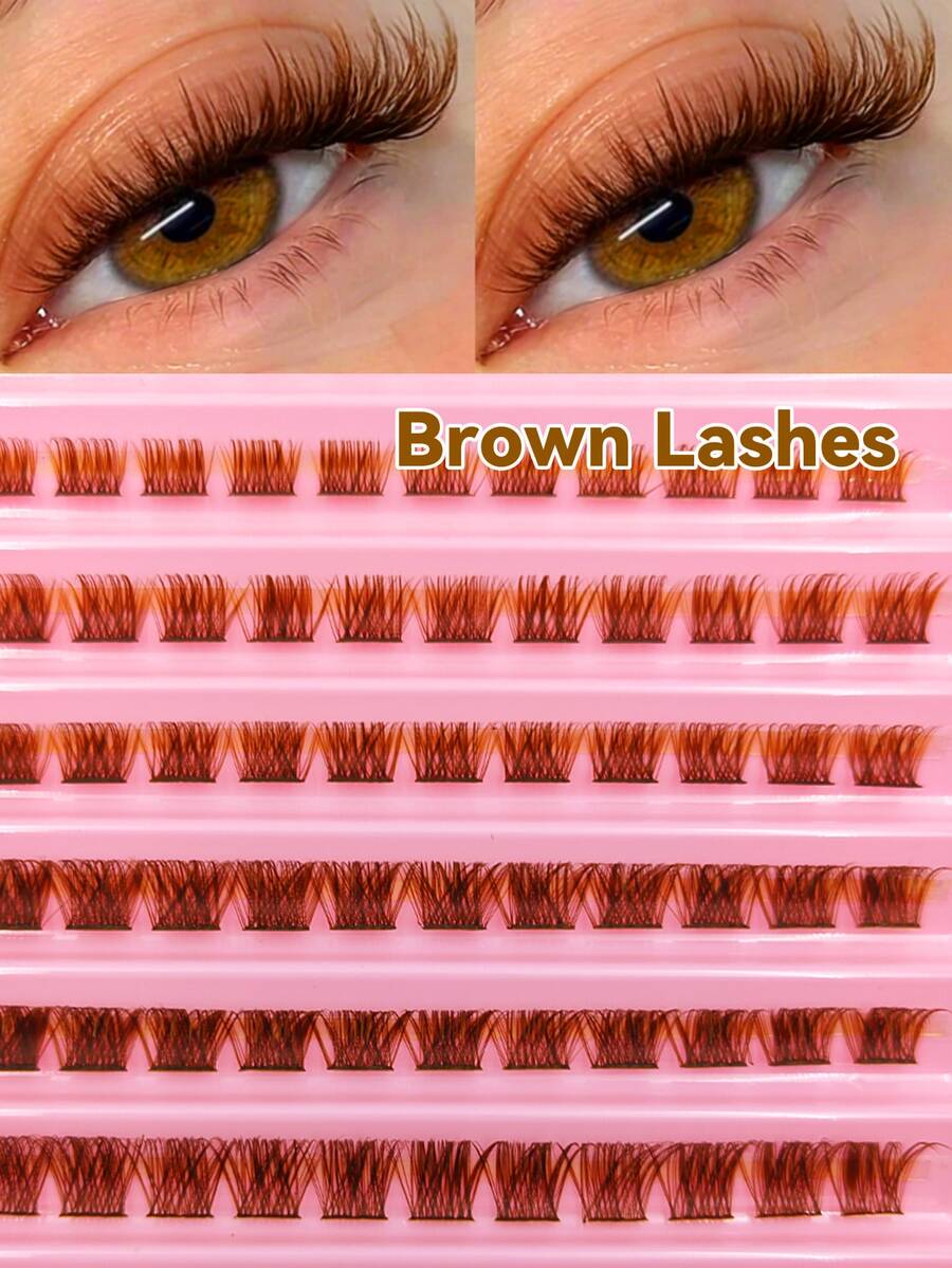 Brown Single Cluster False Eyelashes, Mixed Length, Soft Faux Mink Hair, Thin & Dense, DIY Eyelash Extensions, Natural Fluffy Cluster Lashes, Reusable, Suitable For Daily & Party Makeup - D - View 1