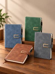 1pc Business Notebook A5 Lined Notebook, Unisex, 240 Pages 80gsm Thick Lined Paper, Professional PU Leather Hard Cover With Magnetic Closure, Pen Holder And Bookmark, Suitable For Office, Meeting And Study, 5.71 * 8.27 Inches - Multicolor 1 - View 10