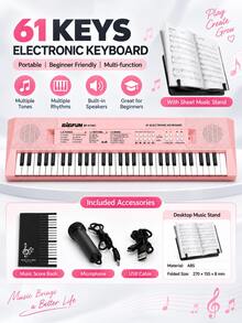Teclado electrónico de 61 teclas con micrófono, instrumento de teclado multifuncional de entrada, alimentación dual, uso dual con enchufe y batería, instrumento musical portátil para actuaciones en el hogar, práctica musical y uso diario - Varias opciones disponibles (embalaje mejorado) - Ver 23
