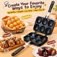 Smiling Face Filled Pancake Maker, 6-Cup Nonstick Stovetop Mold Pan With Hinged Double-Sided Design And Ergonomic Handle For Stuffed Pancakes, Takoyaki-Style Snacks, Mini Cakes And Homemade Treats - View 7