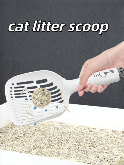 1pc Plastic Long Handle Cat Litter Scoop, Large Size, Fine Hole Cat Poop Shovel, Pet Supplies