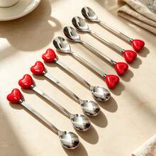2/8pcs Romantic Heart-Shaped Handle Stainless Steel Dessert Spoons, Colorful Heart-Shaped Handle Design, Suitable For Coffee, Ice Cream And Beverage Stirring, Polished Surface Tableware, With Dessert Spoon, Coffee Spoon And Fruit Fork, Suitable For Home, Restaurant, Kitchen, Daily Dining, Birthday Party And Holiday Gathering - Multicolor - View 14