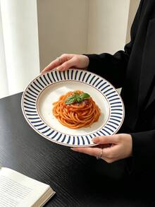 1pc Premium Line Ceramic Dinner Plate, Exquisite Western Pasta Plate, Dessert Cake Plate, Vegetable Salad Plate, Suitable For Home, Restaurant, Cafe, Dessert Shop, Gift, Party, Gathering - Blue - View 9