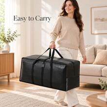 Naturepeak Large Foldable Fabric Storage Bag With Handles, For Quilts, Clothes, Seasonal Items, Waterproof, Dustproof, Portable Home Travel Moving Storage Solution, Extra Large Capacity Zipper Storage Bin Alternative - Black - View 9