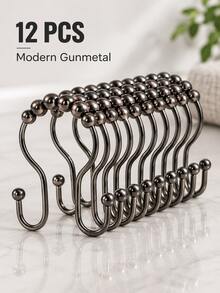 12/1pc Stainless Steel Double Roller Ball Hooks, Suitable For Bathroom - Rust-Proof, Smooth Sliding Double Rings, Suitable For Shower Curtains And Liners, Bathroom Shower Curtain Set, Bathroom Curtains, Bathroom Accessories, Shower Curtain Hooks, Bathroom Decor - Multicolor - View 7