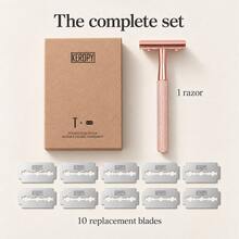 KEROPY Rose Gold Color Safety Razor Set With 10 Replacement Blades, Double Edge Manual Razor With Textured Handle For Women & Men - Multicolor - View 5