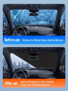 Car Front Windshield Snow Cover, Anti-Freeze Anti-Frost Anti-Snow Anti-UV Sun Shade, With Reflective Strip And Rearview Mirror Ear Cover, UV Protection And Snow Shield Function, Easy Installation And Durable, Ensures Winter Driving Safety And Flexible Design For Icy And Snowy Road Conditions - Glass Dome - View 5