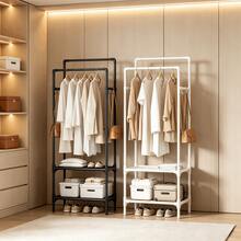 Double-Pole Vertical Clothes Drying Rack, Tall Hanging Area For Long Garments To Prevent Dragging, Side Hooks For Bags And Keys, Bottom Storage Shoe Rack, Thickened Steel Tube For Strong Load-Bearing, Floor-Standing Drying Rack For Home Bedroom - Single/Double-layer Drying Rack - View 8