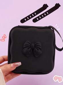 Cute Bow Decor Portable Storage Case With Wrist Strap, Multi-Purpose Soft Silicone Shell Mini Organizer Bag, Can Store Jewelry, Cosmetics, Coins, Sanitary Pads, Charging Cables And Hair Accessories - Multicolor - View 13