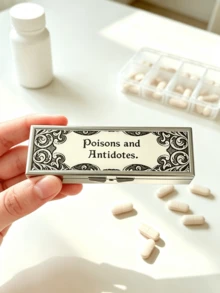 "Poisons And Antidotes" Printed Pill Box, Vintage European Style Pill Dispenser, Portable Pill Dispenser, Precise 1-2 Pill Dispenser, Convenient Medication Storage Box, Easy-To-Use Design, Plastic Material, Portable Travel Pill Box, Dispensing Box, Large Capacity Pill Box, Back To School Gift, Mother's Day Gift, Halloween Gift - Multicolor - View 1