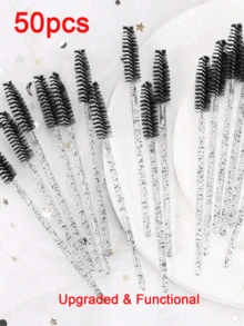 20/50支粉色睫毛刷，塑膠手柄搭配尼龍刷毛，適用於睫毛接種、眉毛修整、睫毛膏塗抹，旅行與日常使用，美妝禮品，化妝，開學季，房間裝飾，旅行必需品，鑷子，臥室裝飾，塑膠眉毛刮刀 - 升級款 - 查看 14