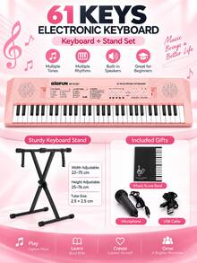Teclado electrónico de 61 teclas con micrófono, instrumento de teclado multifuncional de entrada, alimentación dual, uso dual con enchufe y batería, instrumento musical portátil para actuaciones en el hogar, práctica musical y uso diario - Varias opciones disponibles (embalaje mejorado) - Ver 27