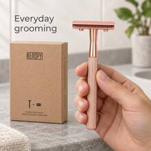 KEROPY Rose Gold Color Safety Razor Set With 10 Replacement Blades, Double Edge Manual Razor With Textured Handle For Women & Men - Multicolor - View 8