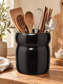 1pc Large Wide Mouth Utensil Holder, Waisted Design, 4 Colors Optional, Kitchen Counter Cooking Tool Flatware Storage Crock, Minimalist Wabi Sabi Home Decor, Housewarming Gift - Multicolor - View 6