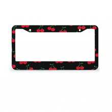 [2D Flat Design]Sweet & Cool Cherry Aluminum License Plate Frame Set (Single Pack) – Black Background With Vibrant Red Cherry Pattern – Universal 12x6 Inch Size – Compatible With Standard US License Plates – Decorative License Plate Frame - 12.2*6.3*0.16 Inches - View 1