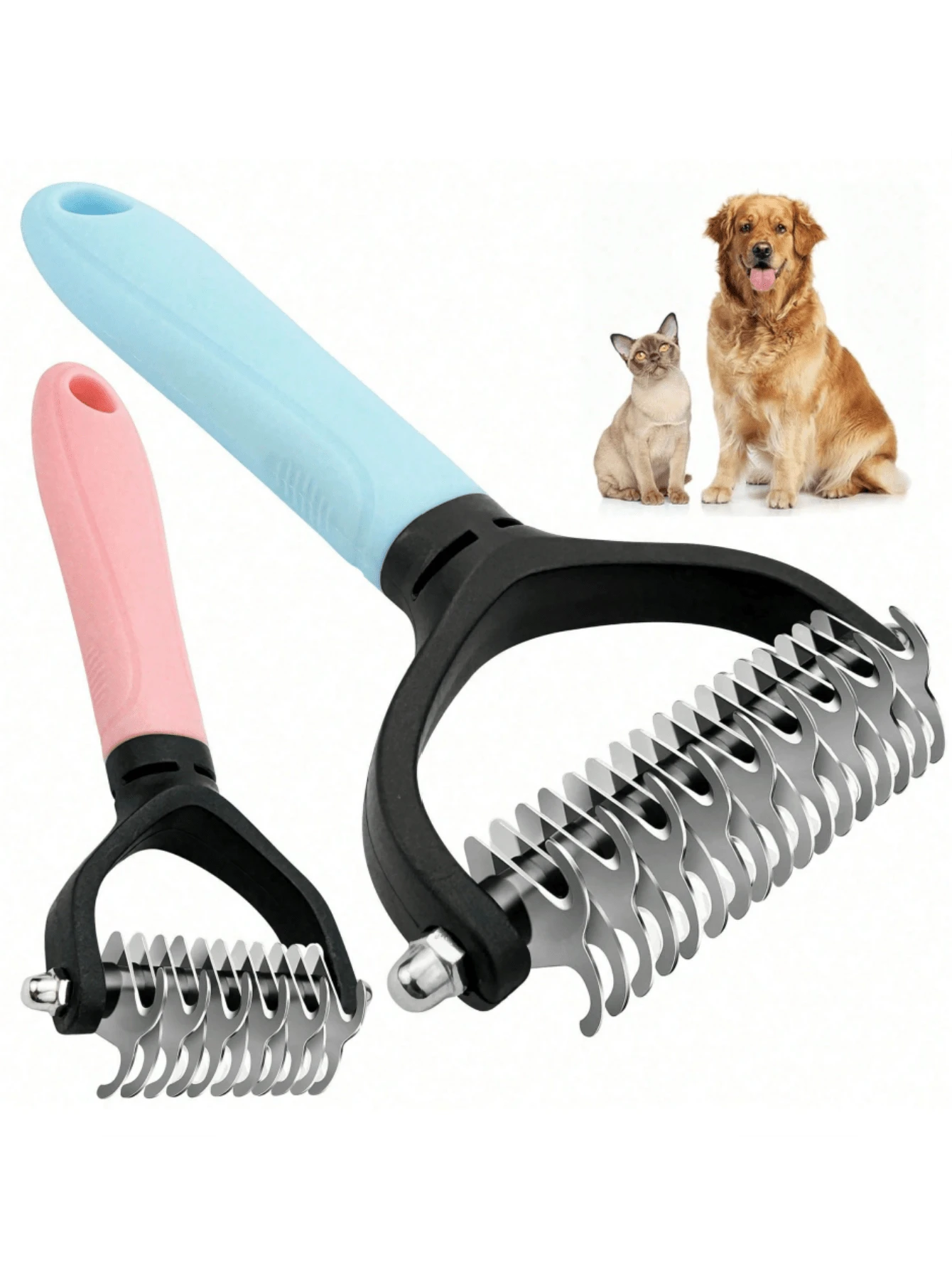 1pc Stainless Steel Pet Deshedding Comb, Suitable For Cats And Dogs, Double-Sided Undercoat Rake, Easily Remove Knots And Tangles, Suitable For Long-Haired And Thick-Haired Pets, Efficient Deshedding Brush