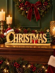 1pc Gold Christmas Letter Resin Desktop Ornament, Christmas Table Decor With Santa Hat, Gift Box And Mini Christmas Tree, Holiday Fireplace Mantel Decoration - New Product - View 6
