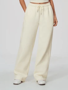 Fall Styles For Women's Straight Leg Casual Sweatpants, Fashionable Minimalist Elastic Waist With Side Pockets Sports - White - View 7