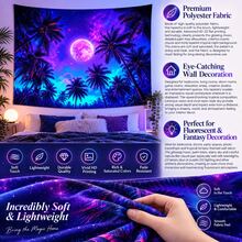 2D Flat Pattern, Single Piece, Coconut Grove Night Scene Tapestry, Palm Trees, Full Moon, Nebula, Starry Sky Pattern, Glows Under Fluorescent Light, Suitable For Wall Decoration, Hanging On Bedroom Background Wall, Also Suitable For Party Decoration. - Multicolor - View 11