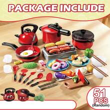 Children's Mini Kitchen Toy Set, Girls Role Play Game, Cooking Utensils, Baby Simulation Fruit And Vegetable Slicing Kitchen Tools, Holiday Birthday Gift, 3+ Years Old Educational Toy - Red - View 15