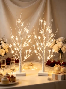 1PC/2pcs 24 Lights 60CM Snowflake Tree Lamp White Birch Tree Design LED Light USB & Battery Dual Power Warm Light Desktop Atmosphere Lamp Homestay Room Decoration Holiday Decorative Light - Warm White - View 2