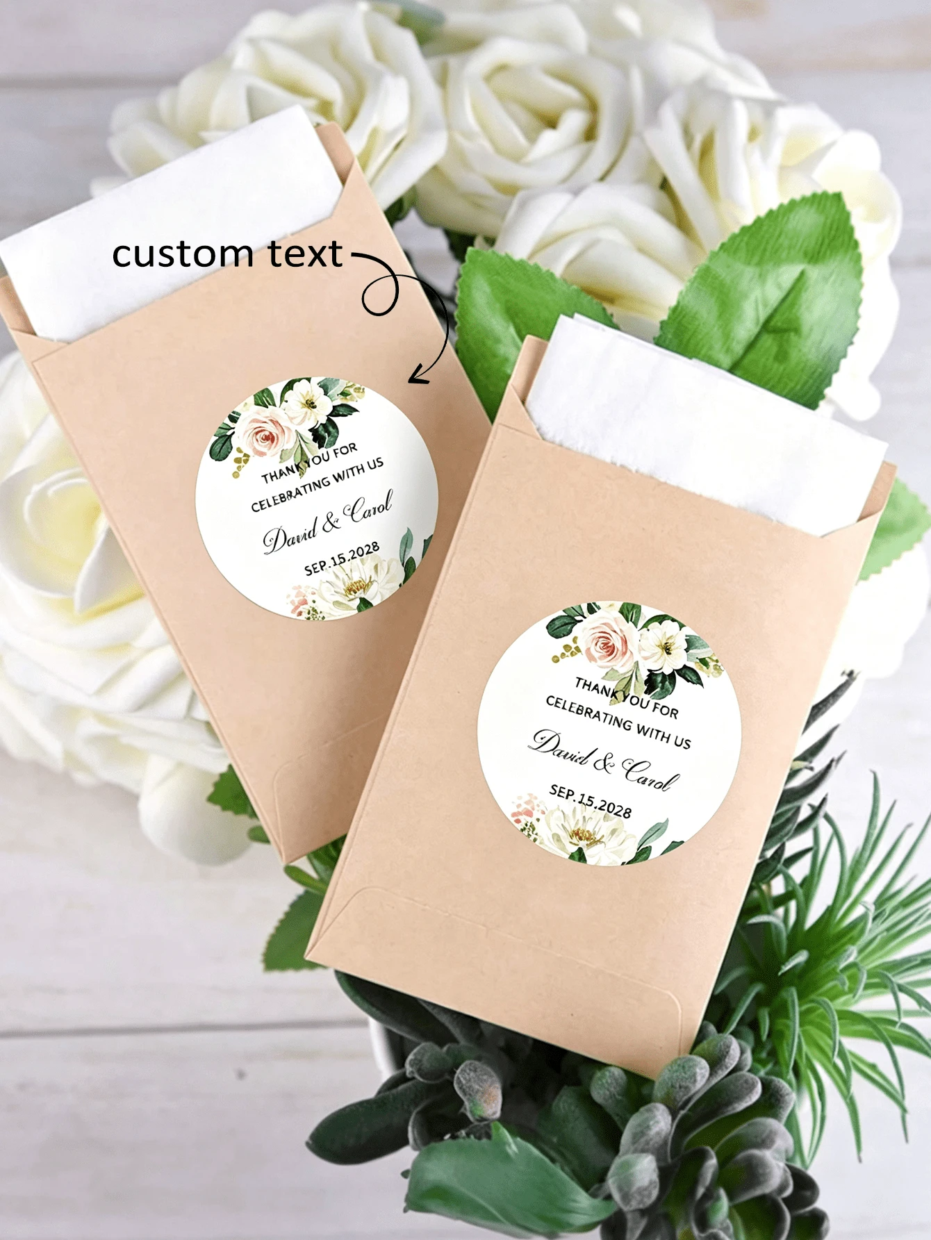 1pc Customized Text Wedding Sticker, Personalized Sticker, Birthday Party Sticker, Celebration Label, Personalized Water Bottle Sticker, Laptop Sticker, Commemorative Sticker, Anniversary, Valentine's Day, Birthday, Wedding Gift, Mother's Day Gift, Best Friend Gift, Mom Gift - Custom Round Stickers - View 1