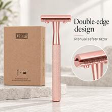 KEROPY Rose Gold Color Safety Razor Set With 10 Replacement Blades, Double Edge Manual Razor With Textured Handle For Women & Men - Multicolor - View 6