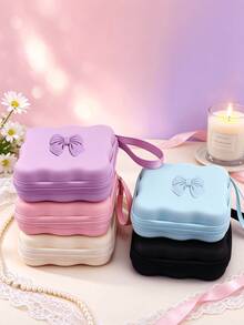 Cute Bow Decor Portable Storage Case With Wrist Strap, Multi-Purpose Soft Silicone Shell Mini Organizer Bag, Can Store Jewelry, Cosmetics, Coins, Sanitary Pads, Charging Cables And Hair Accessories - Multicolor - View 6